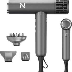 Ionic Salon Hair Dryer with 3 Attachments, 1600W Professional Blow Dryer with 110000RPM High Speed Brushless Motor for Fast Drying, Lightweight, Low Noise, Locking Function, 4 Temps & 3 Speeds