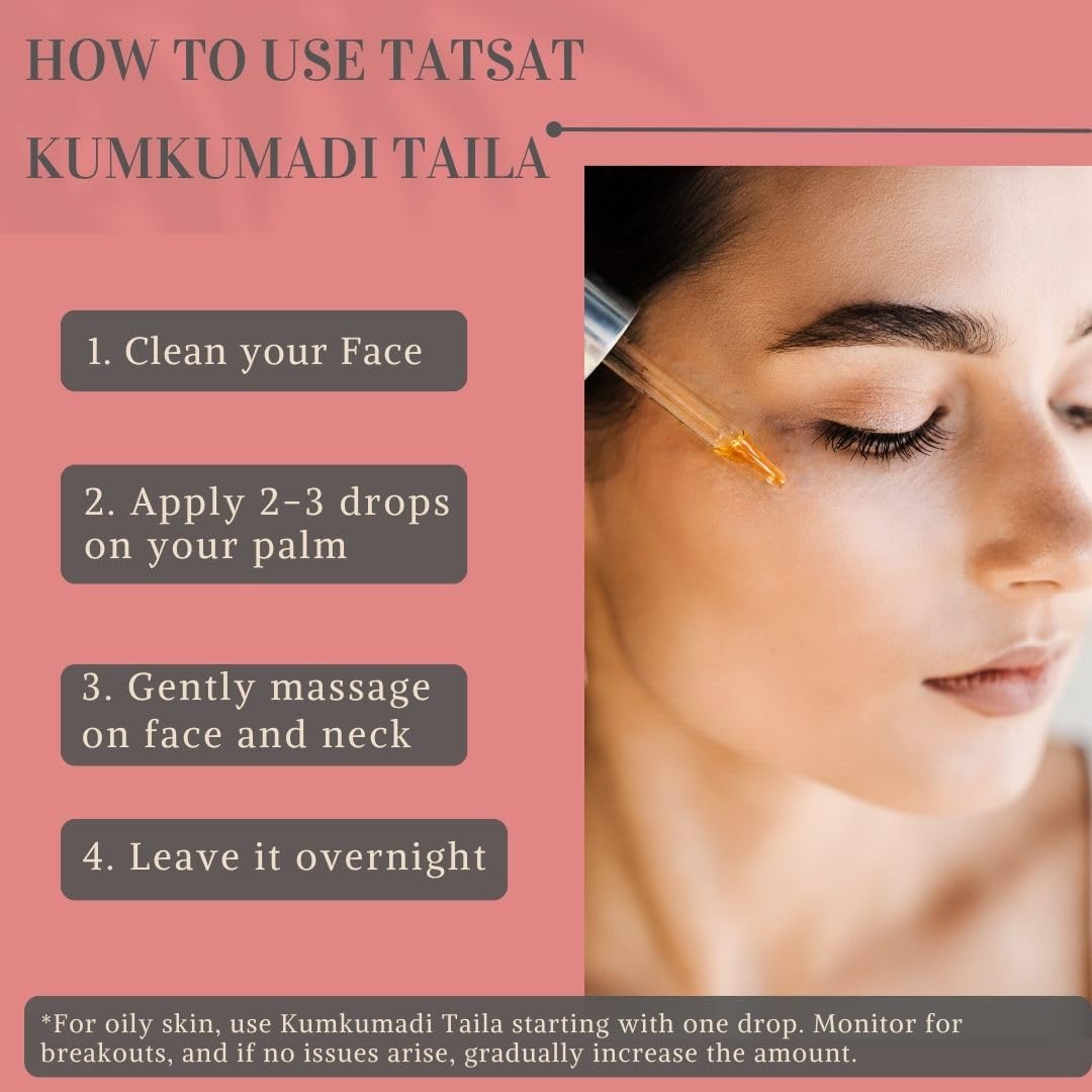 TATSAT Kumkumadi oil For spotless, glowing, and wrinkle-free skin, enriched with organic saffron for brightening and radiance. an authentic Ayurvedic anti-aging and moisturizing taila|taila paka-10ml - Image 6
