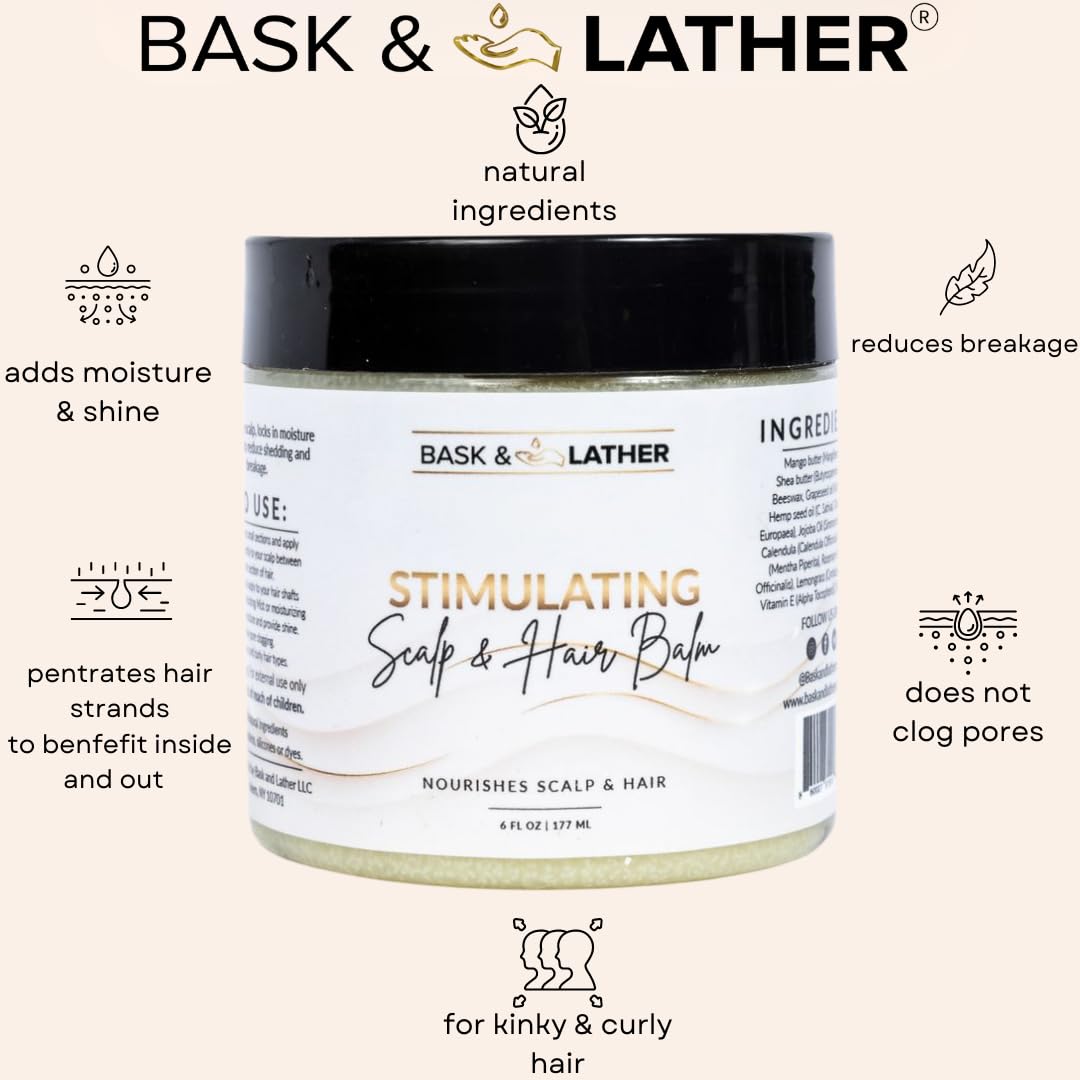 Bask & Lather 6 oz Growth Stimulating Scalp Hair Balm Mango Shea Jojoba Peppermint Rosemary Vitamin E - Image 2