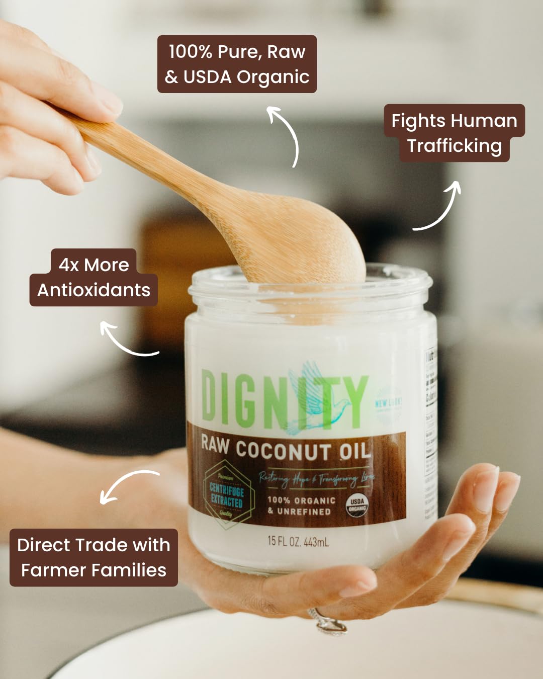 Raw Organic Coconut Oil โ Unrefined Coconut Oil for Skin, Hair & Cooking - Nutrient Rich Centrifuge Extracted, Non-GMO, Mild Flavor (15 FL Oz, Pack of 1) - Image 3