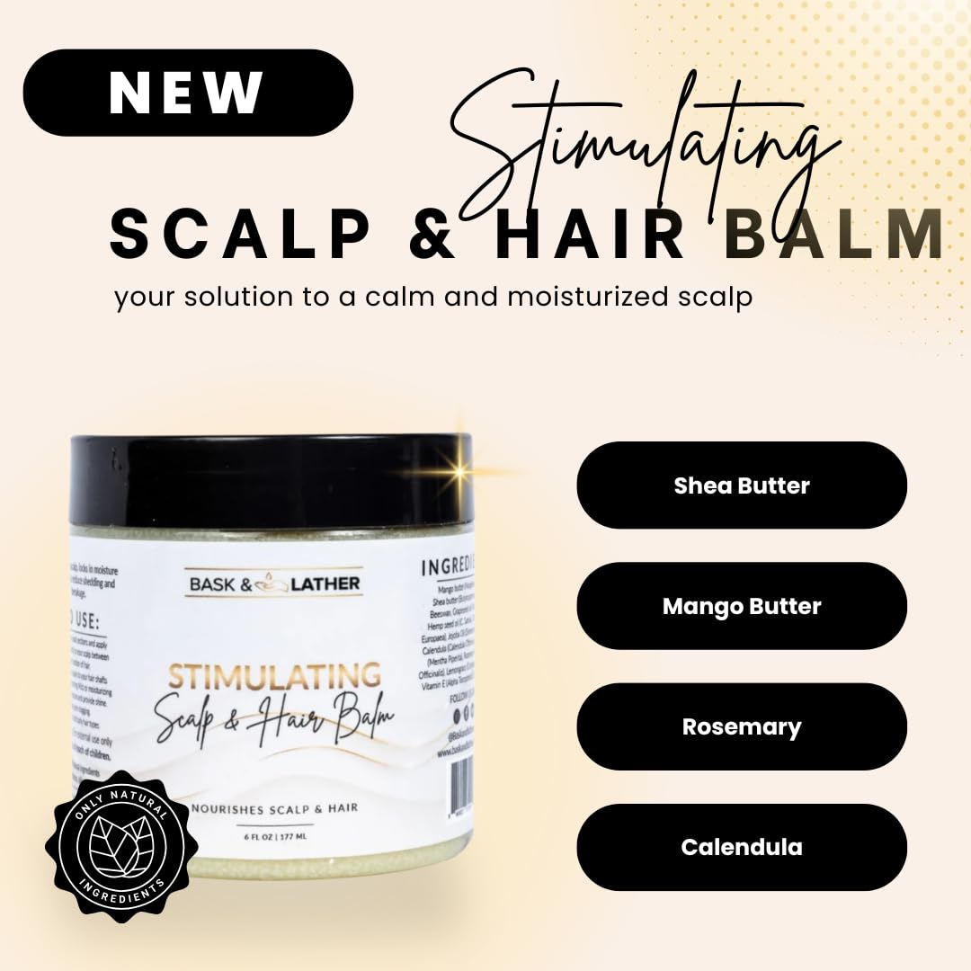 Bask & Lather 6 oz Growth Stimulating Scalp Hair Balm Mango Shea Jojoba Peppermint Rosemary Vitamin E - Image 3