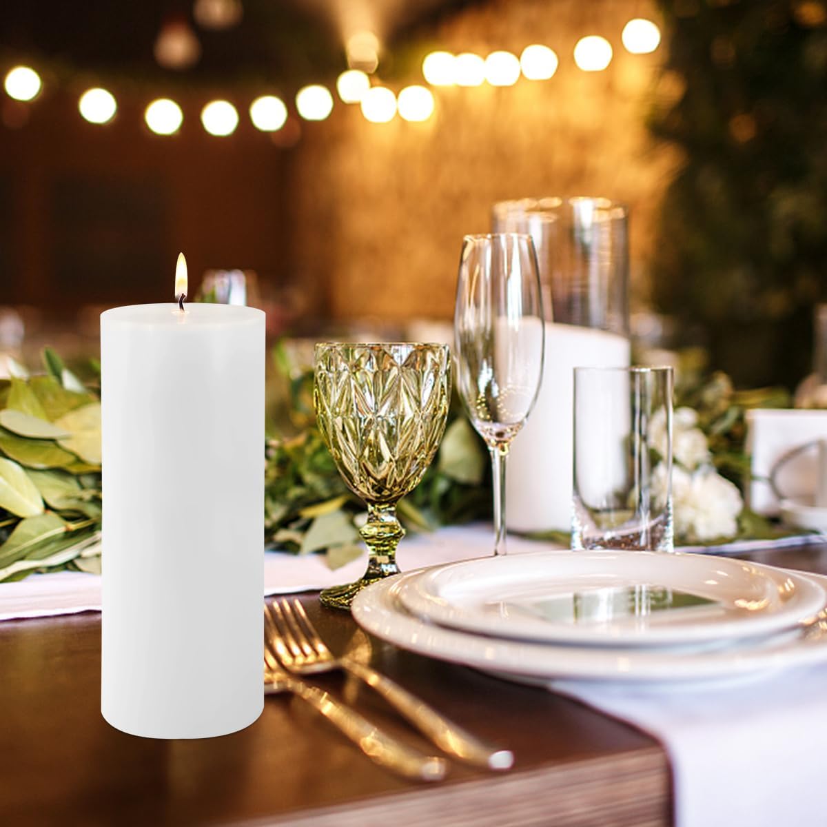 2 Pack 3x8 Hand Poured White Dripless Pillar Candles, Soy Candles, Non-Toxic, Unscented, Smokeless, for Power Outages & Emergency - Image 2