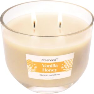 Carolina Freshens Vanilla Honey Odor Eliminating Highly Fragranced Candle for Home Scented, Eliminates 90% of Pet, Smoke, Food and Other Smells Quickly, 2 Wick, 14 oz - Made in The USA