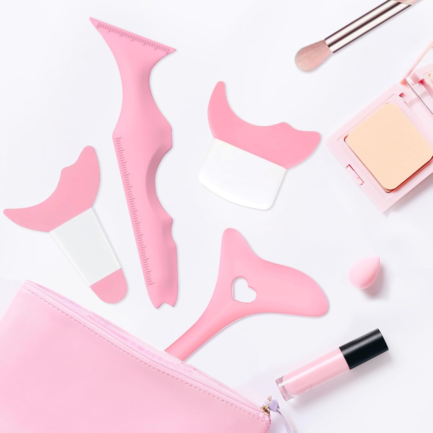 4Pcs Eyeliner Stencils, Silicone Winged Tip, Multifunctional Mascara Shield for Eyeshadow and Eyelashes, Professional &Quick Cat Eye Makeup Tool for Beginners (Pink) - Image 7