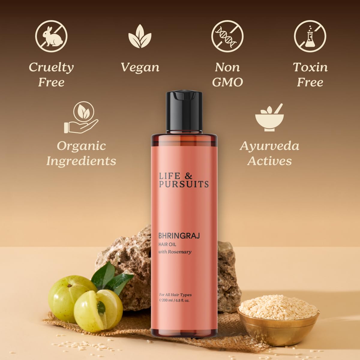 Life & Pursuits Bhringraj Hair Growth Oil 6.8 Fl Oz, Natural Ayurveda Scalp Therapy For Men & Women| Rosemary, Amla, Hibiscus, Tea Tree & Coconut| Reduces Itchiness & Dryness| Nourishes Damaged Hair - Image 6