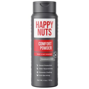 HAPPY NUTS Comfort Powder - Anti Chafing & Deodorant, Aluminum-Free, Sweat and Odor Control for Jock Itch, Groin and Men's Private Parts 4 Oz (Pack of 1), Fragrance-Free