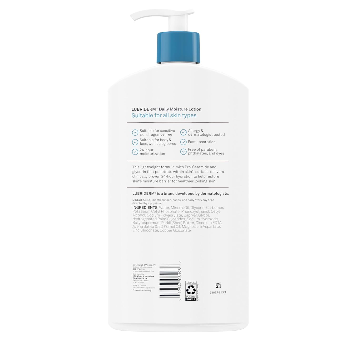 Lubriderm Value-Size Daily Moisture Lotion + Pro-Ceramide with Shea Butter & Glycerin Moisturizes Dry Skin, Hydrating Face, Hand & Body Lotion is Lightly Scented & Non-Greasy, 32 fl. oz - Image 7