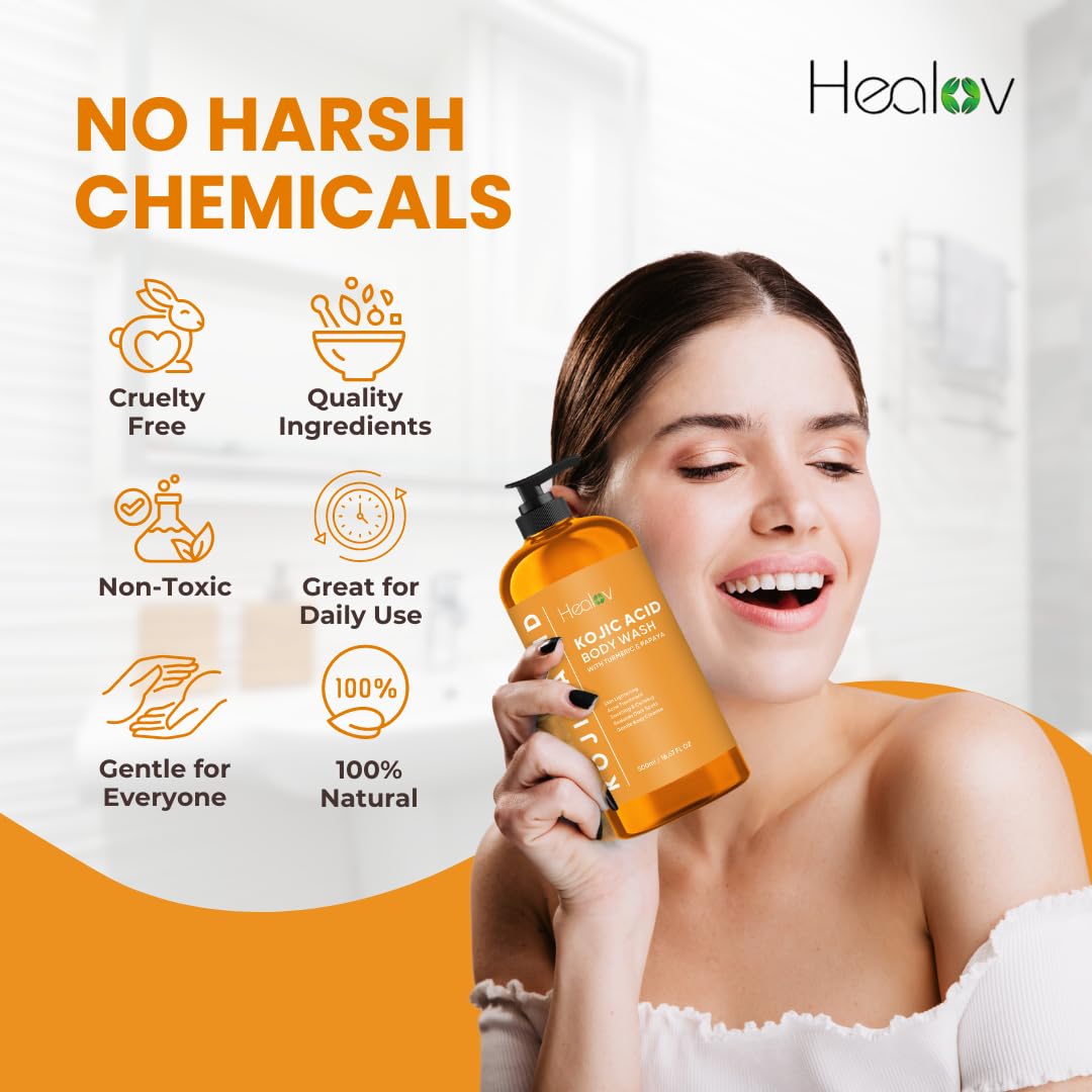 Kojic Acid Soap for Hyperpigmentation – Skin Brightening Kojic Papaya Body Wash – Dark Spot Soap Reduces Acne, Scars, and Evens Tone – Turmeric Body Wash for Brighter Glowing Tone - Image 5