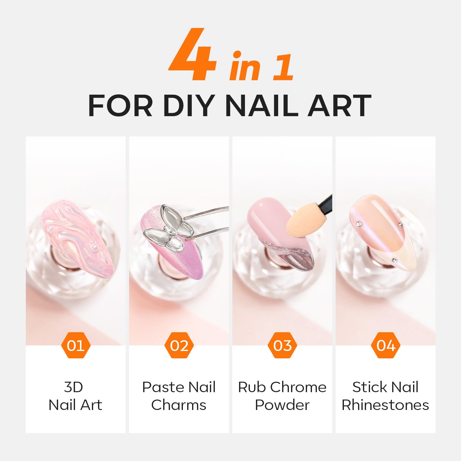 Modelones 3D Nail Gel Art, Sculpting Gel Glue for Molding, Drawing, Nail Charms & Gems, Chrome Powder and Rhinestone Design No Wipe, U V Light Cured Salon & DIY Use - Image 2