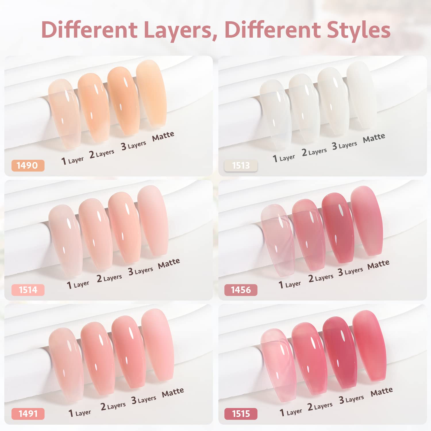 GAOY Milky White Jelly Nude Gel Nail Polish Set, 6 Transparent Colors Sheer Pink Orange Soak Off UV Light Cure Gel Polish Kit for Salon and Nail Art DIY at Home - Image 2