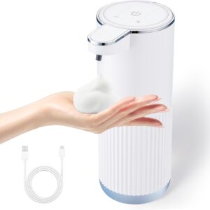 Automatic Foaming Soap Dispenser, 4-Level Adjustable Electric Foam Hand Soap Dispenser, USB Rechargeable Touchless for Bathroom Countertop, Kitchen, 13.5oz (White)