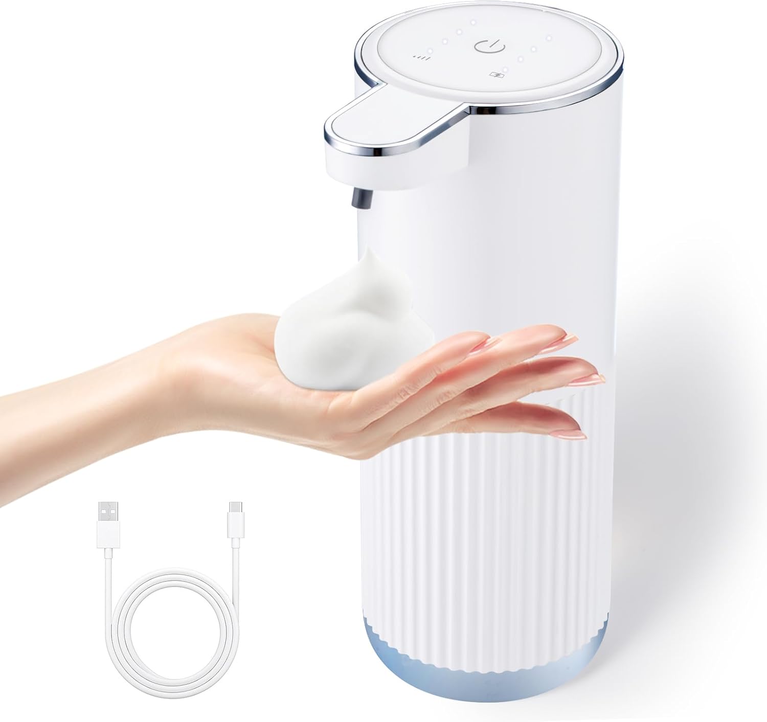 Automatic Foaming Soap Dispenser, 4-Level Adjustable Electric Foam Hand Soap Dispenser, USB Rechargeable Touchless for Bathroom Countertop, Kitchen, 13.5oz (White)