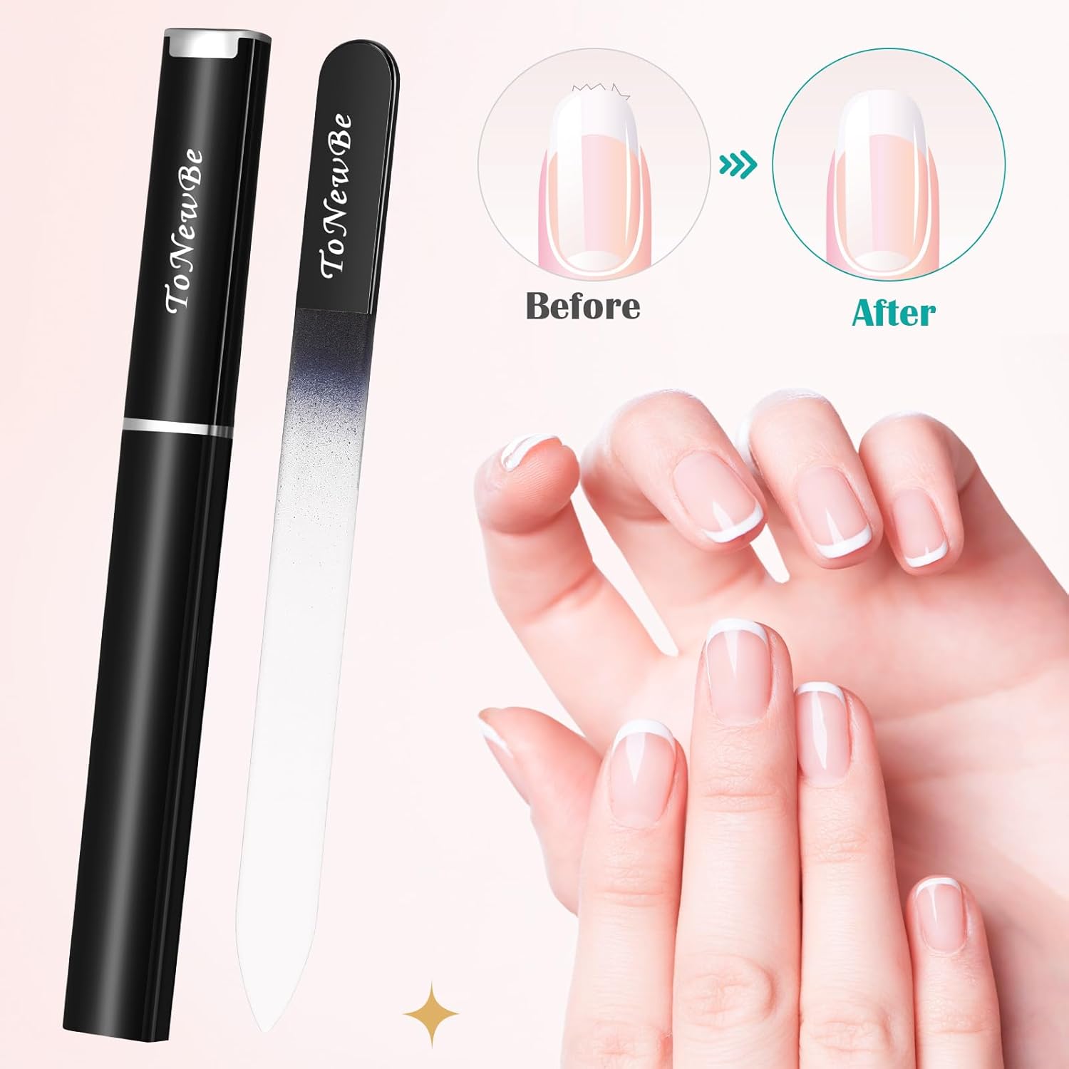 Glass Nail File in Case, Glass Fingernail File, Christmas Gifts Stocking Stuffers, Double-Sided Etched Crystal Nail File for Nail Art & Nail Care(Black) - Image 4