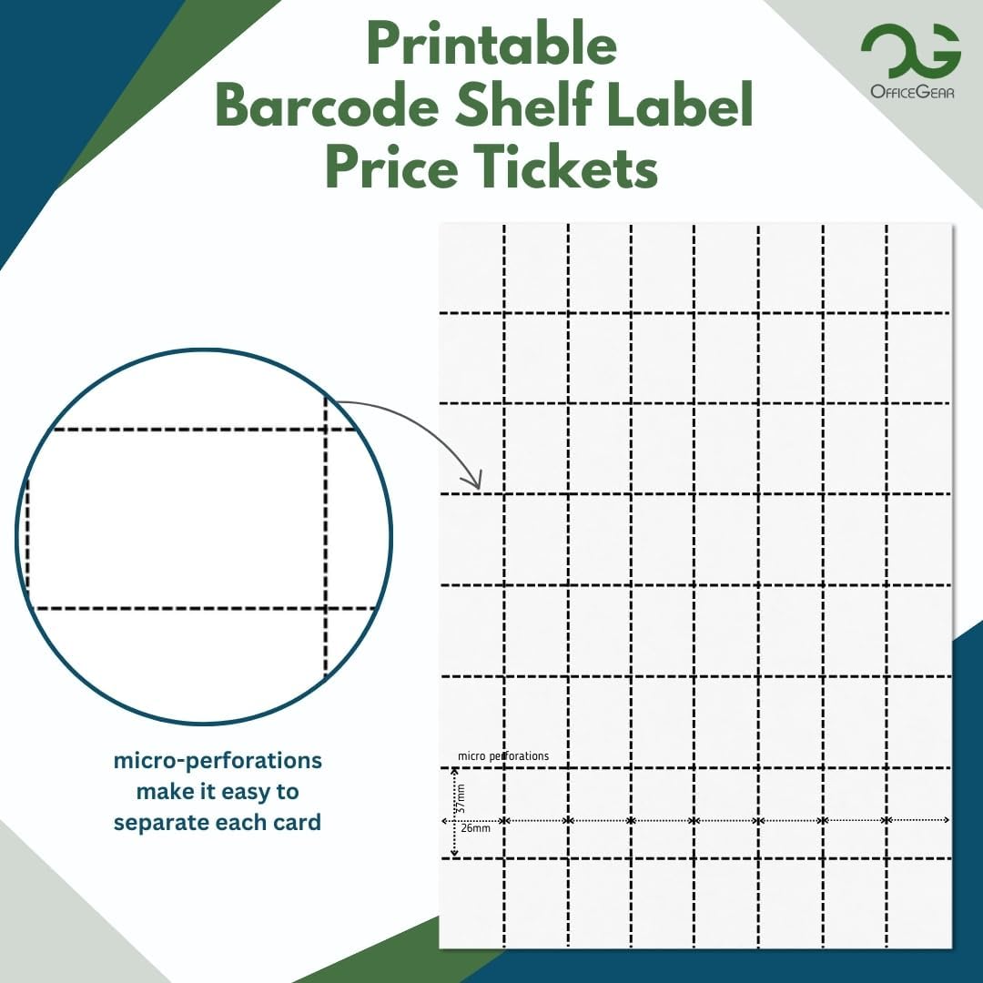 Printable A4 Card Micro Perforated Non-Adhesive Shelf Edge Barcode Price Ticket Labels 1600 Pack 37x26mm - Image 2