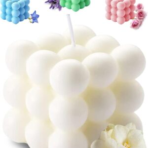 Scented Bubble Cube Candles, Candles for Home Decor Scented, 5.4 oz Soy Wax Aromatherapy Candle, Aesthetic Room Decor Cute Danish Pastel Large Decorative Shaped Candles Gifts - Freesia(White)