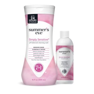 Summer's Eve Simply Sensitive Daily Gentle All Over Feminine Body Wash, 15 fl oz Bottle & 3 fl oz Travel Size Bundle