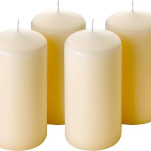Unscented Pillar Candles - Set of 4 Ivory Candles - 3x6 Slow Burning Candles for Weddings & Table Centerpieces - Large Pillar Candles, PARNOO