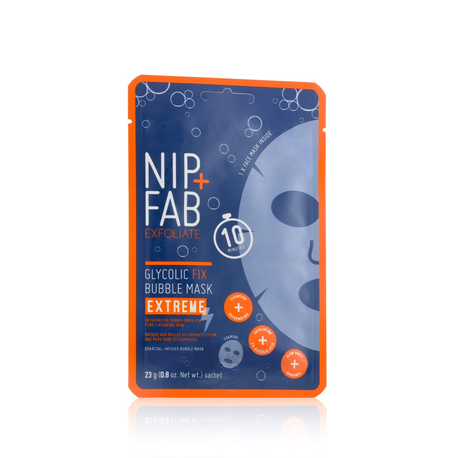 Nip+Fab Glycolic Acid Fix Extreme Bubble Sheet Mask for Face with 2% Glycolic Acid, Hyaluronic Acid and Charcoal, Exfoliating Resurfacing AHA Cleansing Facial Mask, 23 Gram