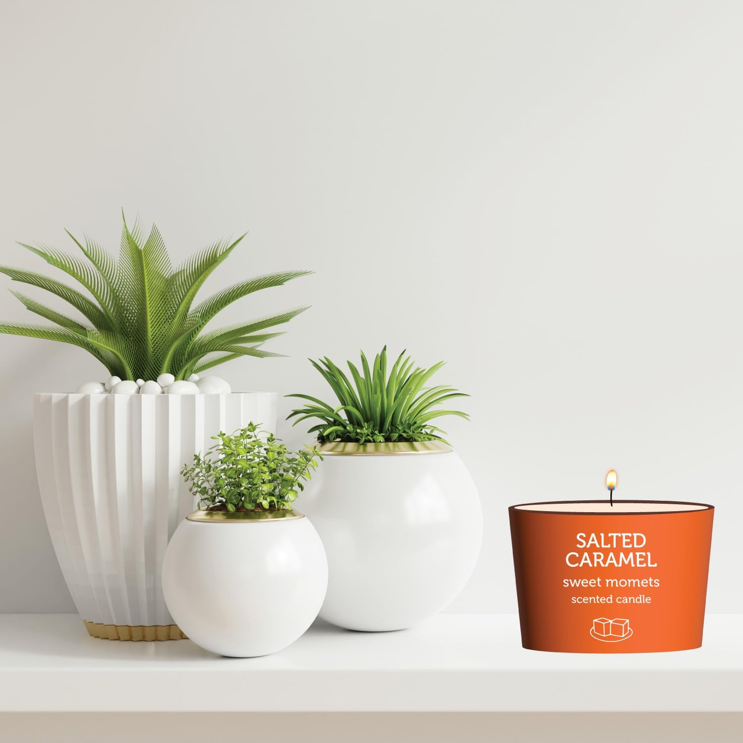 Orange Decorative Holder & Scented Candle, Salted Caramel, 85G - Image 2