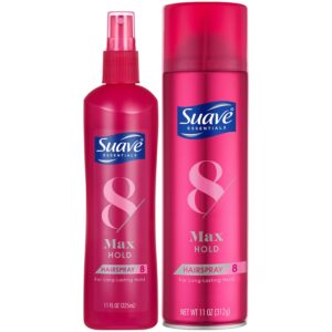 Suave Hairspray, Max Hold Bundle – Unscented Hairspray + Scented Non-Aerosol Hair Spray, 11 Oz Ea (2 Piece Set)