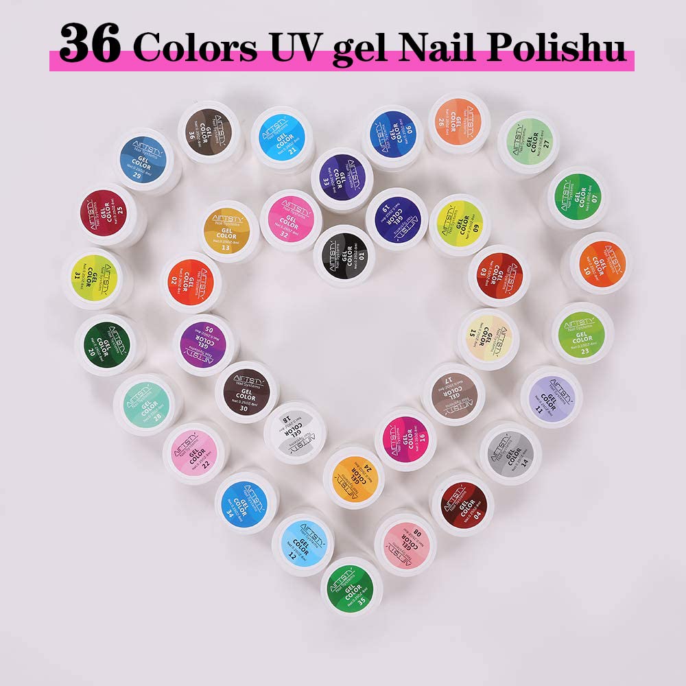 36 Colors Nail Art Gel Paint Kit, 38PCS Gel Nail Polish Set, Solid Gel Nail Polish with Nail Brush for DIY Nail Art Design, Solid Nail Art Gel Polish for DIY At Home - Image 7
