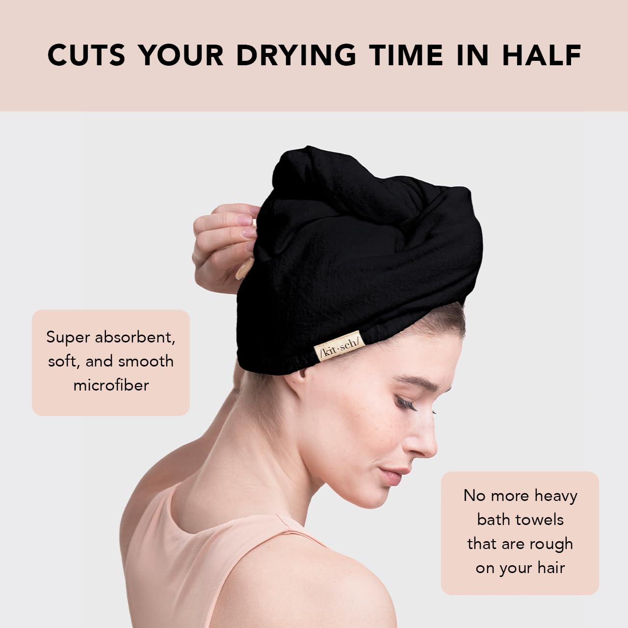 Kitsch Microfiber Hair Towel Wrap for Women - Super Absorbent Hair Drying Towel - Quick Dry, Anti-Frizz - for Long & Short, Wet & Curly Hair - Black - Image 7