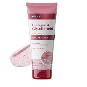 Envy Collagen & Glycolic Acid Face Scrub - Anti-Aging, Softening & Dark Spot Improving Exfoliating Scrub - Dermatologist Tested, Clean Beauty for All Skin Types - 6.76 Oz