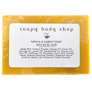 Kojic Papaya Carrot Soap For Skin Lightening, Kojic Papaya Carrot Soap, Carrot Seed & Papaya Seed Oil, Kojic Acid Soap, Hyperpigmentation Soap, Dark Spot Remover For Face, Handmade Soap (1 Pack)