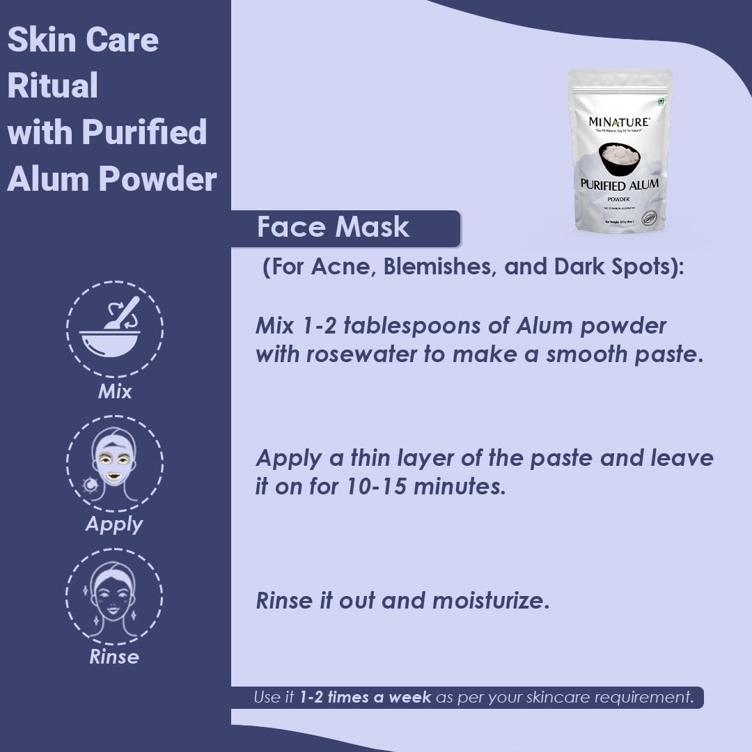 Mi Nature Alum Powder Potassium (Fitkari/Phitkari) -100% Natural Skincare for Acne, Odor Control & Water Purification Face Mask for |Pore Refining 227g |Face Pack Powder |Cruelty-Free - Image 7