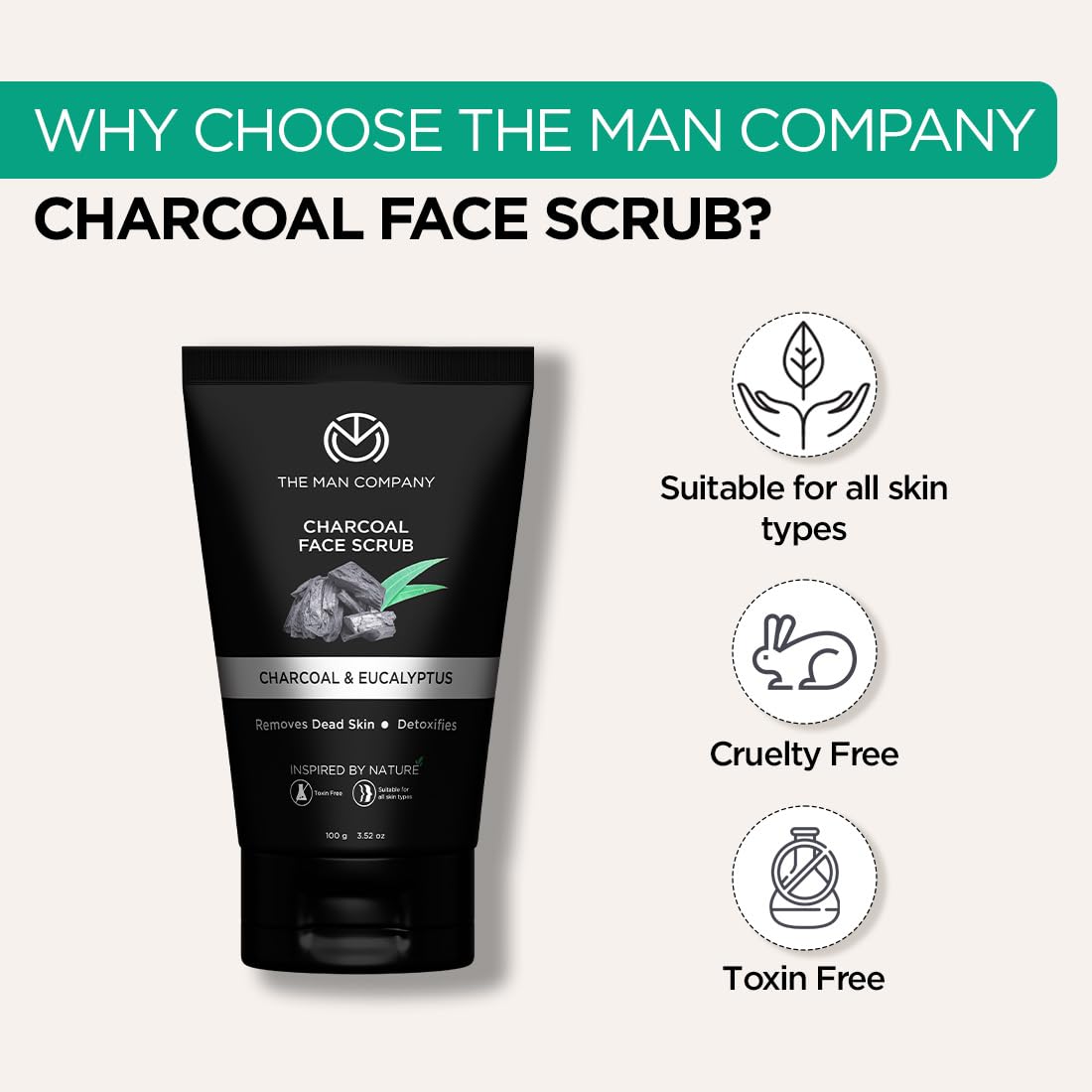 The Man Company Natural Charcoal Face Scrub with Lemongrass and Eucalyptus - 3.5 Oz. | Skin Exfoliating & Detox, Anti Acne, Blackhead removing Face Scrub - Image 4