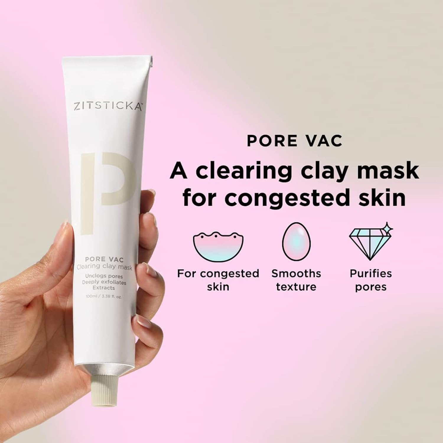 ZitSticka PORE VAC, Acid-Rich Clay Mask To Vacuum Pores + Smooth Texture | Derm-Backed (60ml) - Image 3