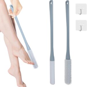 Toe Cleaning Brush, 15.7" Foot Scrubber with Long Handle - Shower Foot Brush Soft Feet Care Scrub Toe Scrubber for Exfoliating - Men, Women & Seniors (Gray)