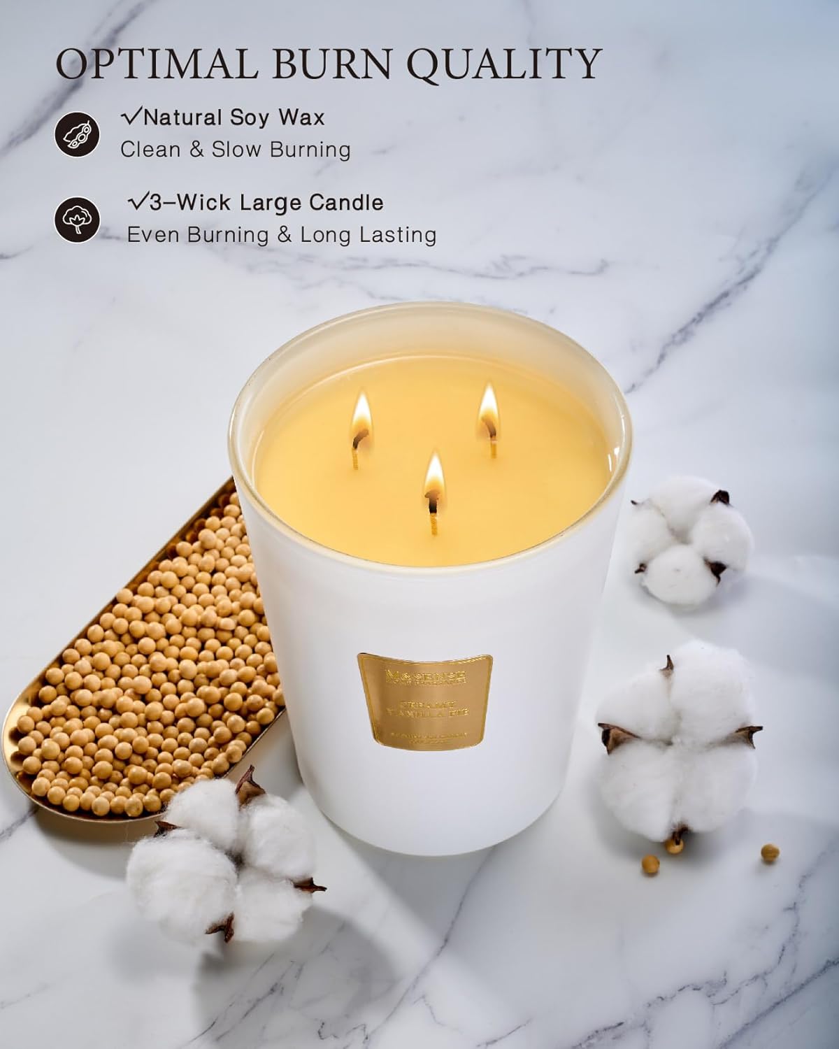 M&SENSE Extra Large Candle Creamy Vanilla Scented, 3-Wick 35oz 150H Long Lasting Candle, Natural Soy Wax Aromatherapy Candle for Stress Relief, Home Fragrance Housewarming Gifts Candle for Home Decor - Image 3