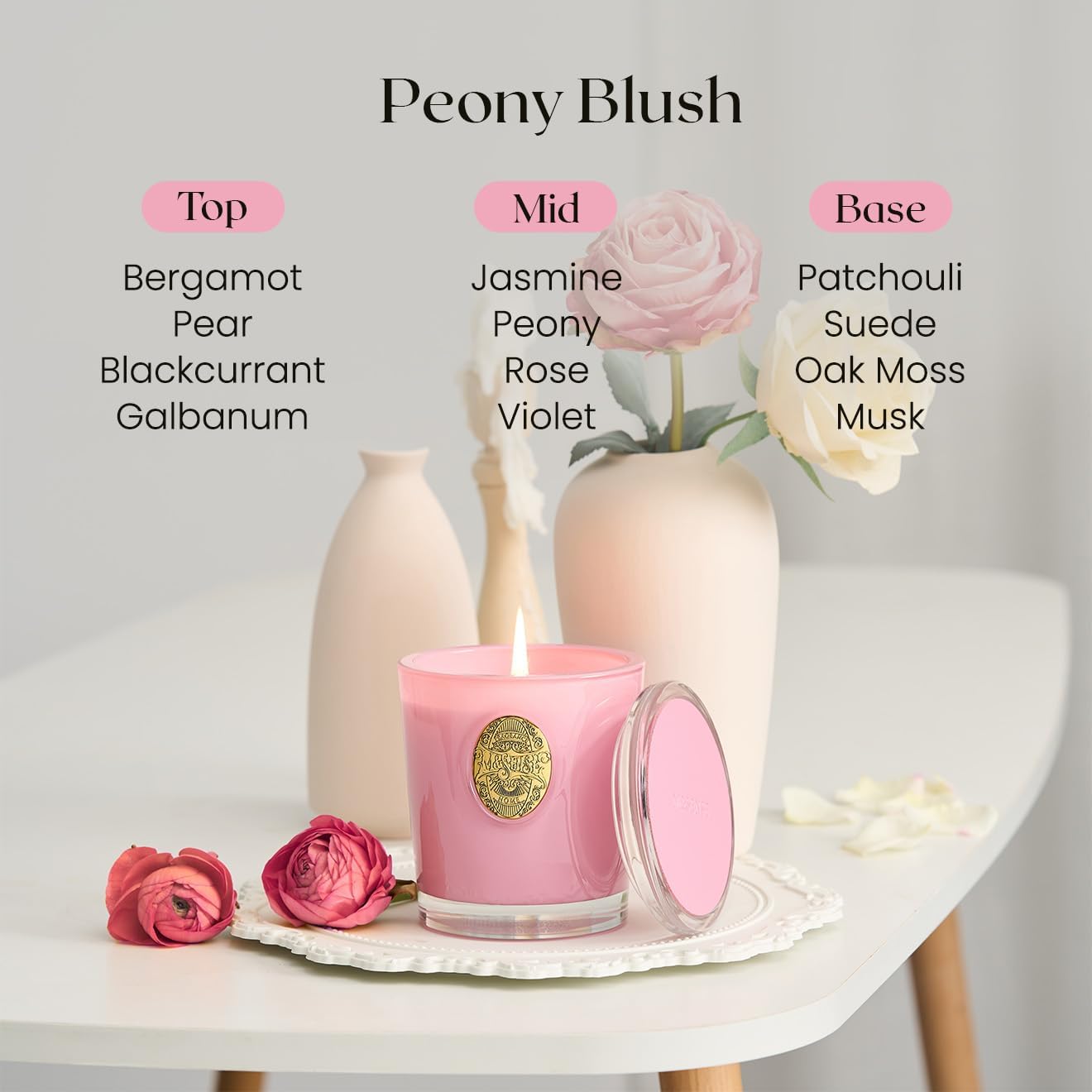 M&SENSE Natural Soy Candle| Peony Blush Pink | 10.2 oz, 55H Burn | Luxury Scented Candle for Relaxation, Gifting, Home Décor | for Bedroom, Office, Party - Image 4