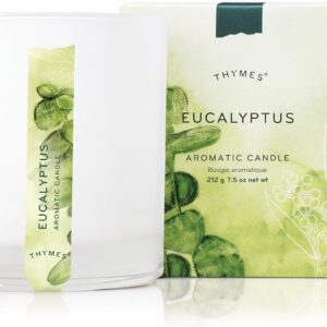 Thymes Aromatic Jar Candle - Eucalyptus Scented Candle for a Fresh Home Fragrance - Luxury Aromatherapy Candle - Single Wick Glass Candle - Matte White Candles (7.5 oz)