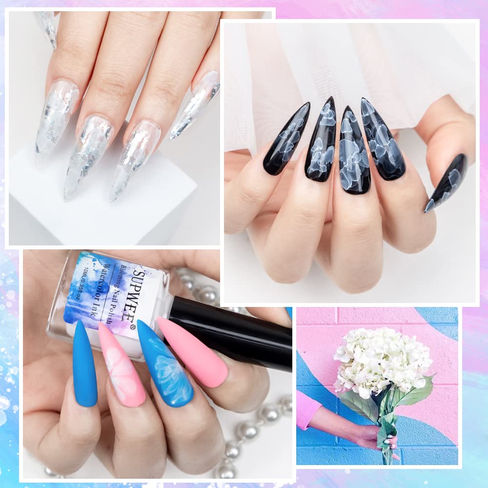 White Blooming Ink Nail Polish Marble Watercolor Ink Nail Painting Nail Blossom Flower Nail Art Design Manicure DIY Nail Design At Home 10ML(0.33FL OZ) - Image 5