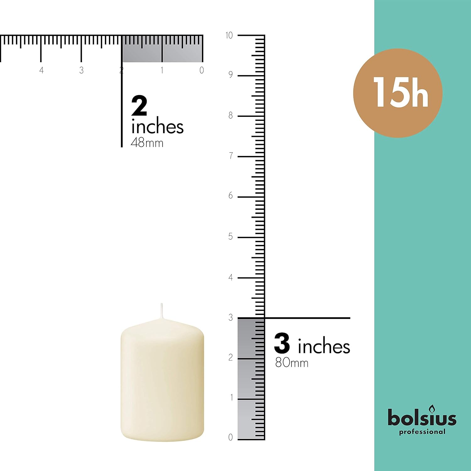 Bolsius Ivory Pillar Candles 2x3 Inch, 20 Pack, Unscented, Dripless, Clean Burning - Image 2
