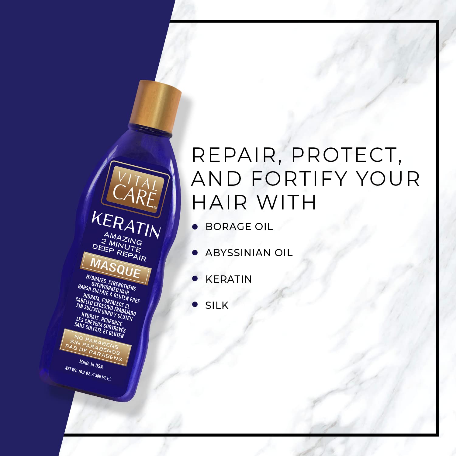 Vital Care Keratin 2-Minute Repair Hair Masque - Gentle Keratin Complex Hair Mask Treatment is Non-Stripping for Daily Use, Hydrating & Repairing - Abyssinian, Avocado & Sunflower Seed Oil - Image 3