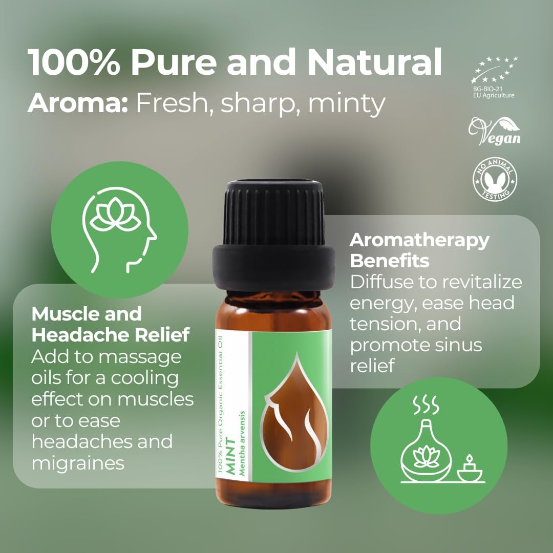 Organic Mint Essential Oil 1/3 Fl Oz 100% Pure Natural for Aromatherapy and Massage - Image 4