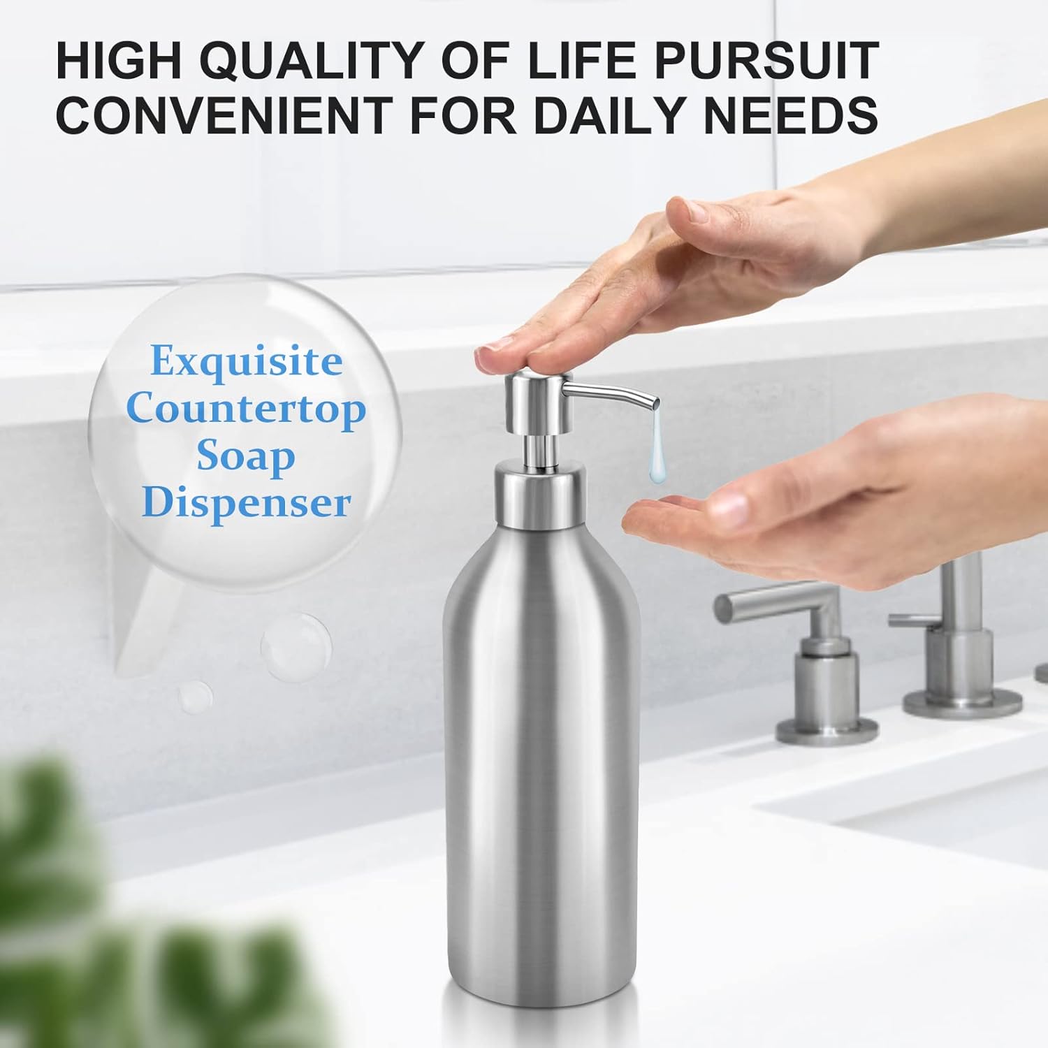 Large Dish Soap Dispenser - 25.5Oz Countertop Brushed Stainless Steel Soap Bottle with Anti-Rust Leakproof Pump, Hand Liquid Soap Dispenser for Bathroom & Kitchen - Image 2