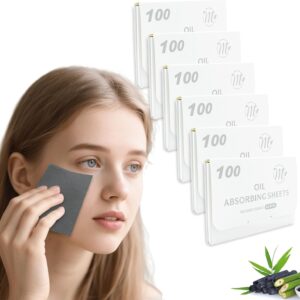 Bamboo Charcoal Oil Blotting Sheets 600 Counts – Makeup Friendly & Portable Facial Blotting Paper for Oily Skin | Natural Oil Absorbing, Travel-Size Pack (Gift-Ready) (Black)