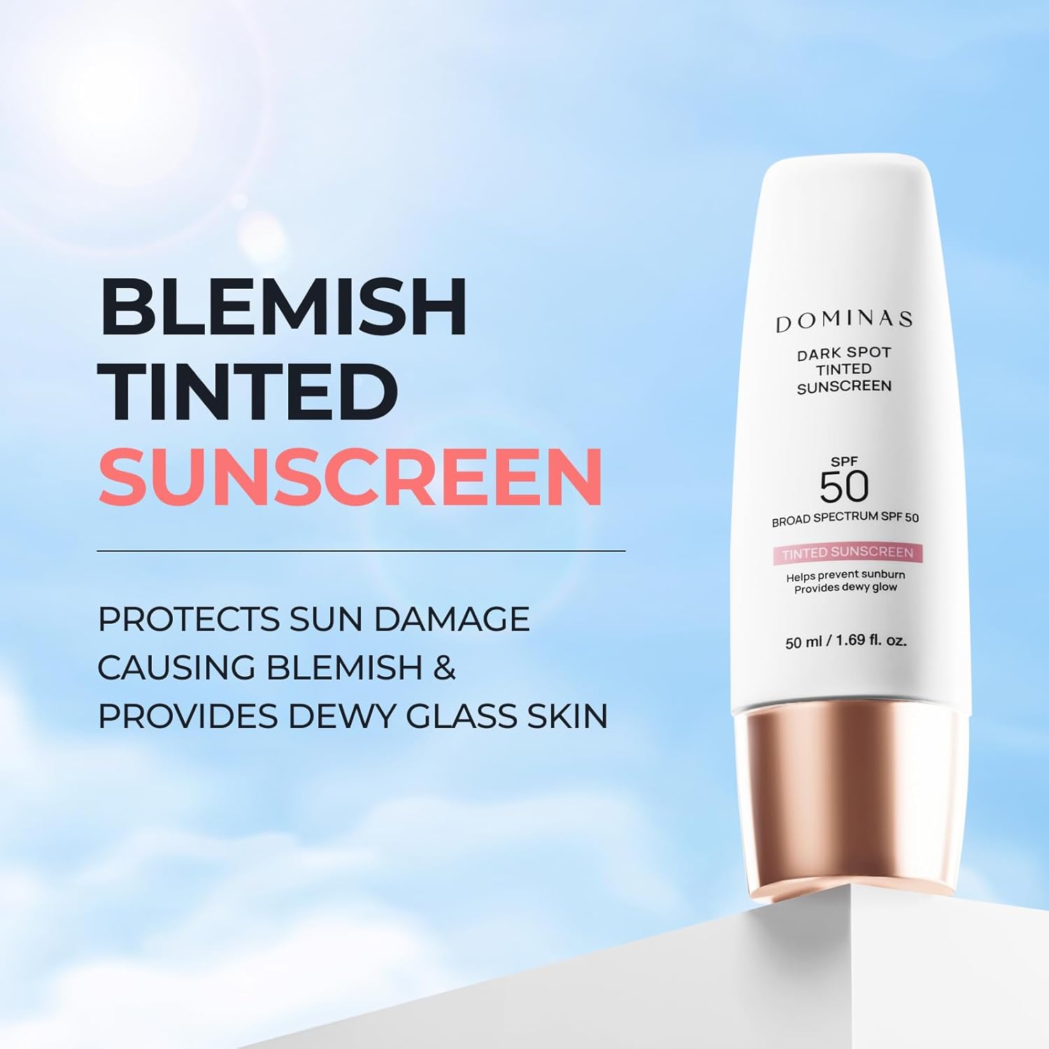 SPF 50 DOMINAS Tinted Sunscreen Moisturizer (1.7fl oz) - Tone Correction, Korean Skin Care, Broad-Spectrum UV Defense Sunblock, Water-in-Oil Formula for Lightweight, Panthenol, Sun Cream - Image 2