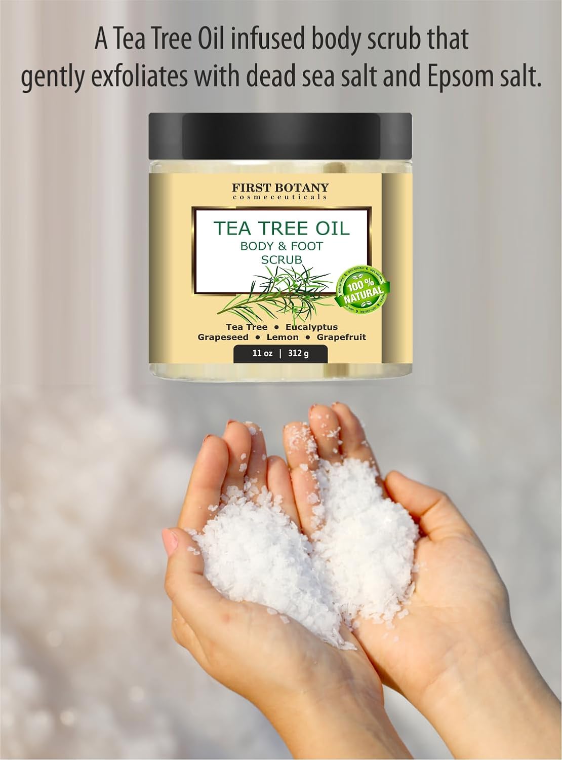 First Botany 100% Natural Tea Tree Oil Body & Foot Scrub with Salt - Best for Acne, Dandruff and Warts, Corns, Calluses, Athlete foot, Jock Itch & Body Odor - Image 3