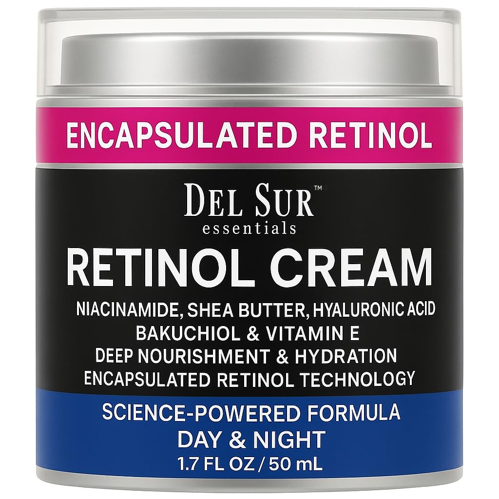 DEL SUR Retinol Cream for Face 50ml – Anti-Aging Night Moisturizer with Hyaluronic Acid, Bakuchiol & Niacinamide – Retinol Cream for Wrinkles, Fine Lines & Dark Spots 50ml