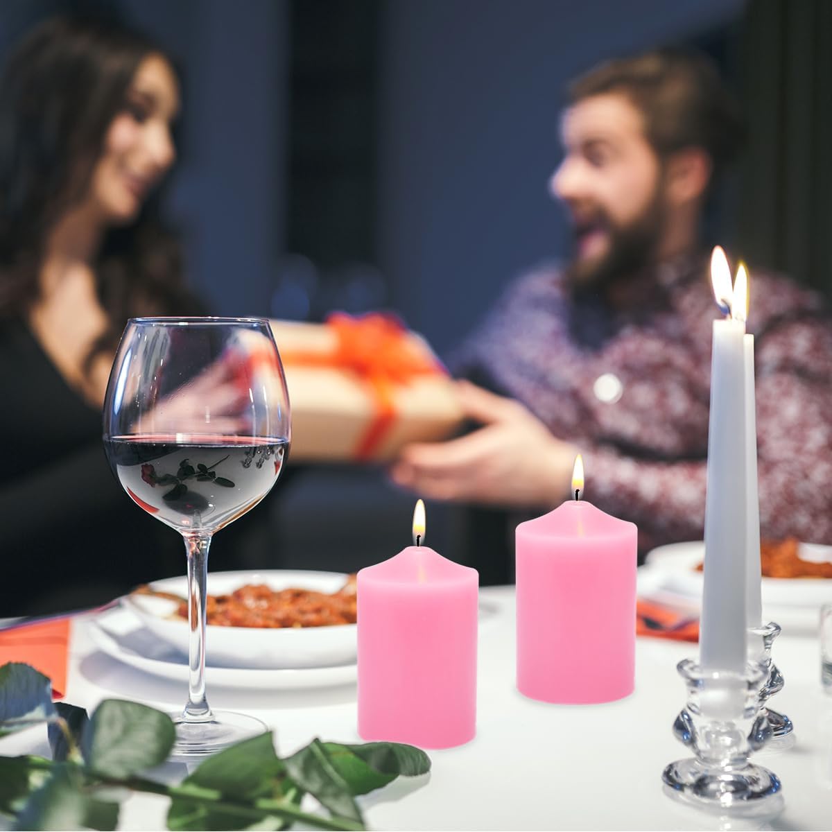 Small Unscented Pink Pillar Candles, 24 Hour 2x3 Inch Dripless Tapered Column Candles for Valentine's Day Home Party Holiday Dinner Table, Set of 8 - Image 7