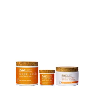 Raw Sugar Raw Coconut + Mango Body Scrub & Body Butter Bundle, Body Care for Dry Skin, Exfoliate and Moisturize, Body Ritual Home + Travel Coconut, Formulated without Sulates and Parabens