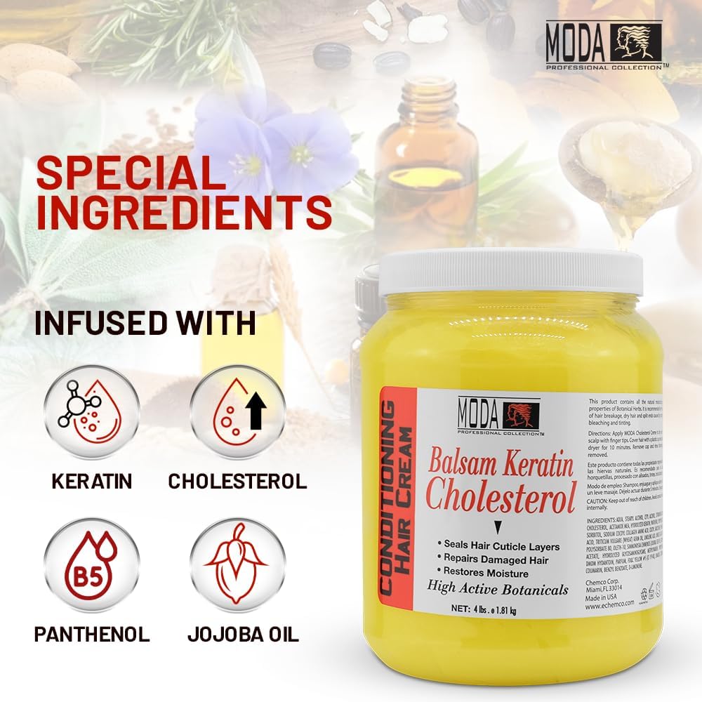 MODA - Cholesterol Deep Conditioning Hair Cream with Keratin, Panthenol, Collagen Amino Acids, Jojoba Oil, and Vitamin E โ 64 Oz - Image 2