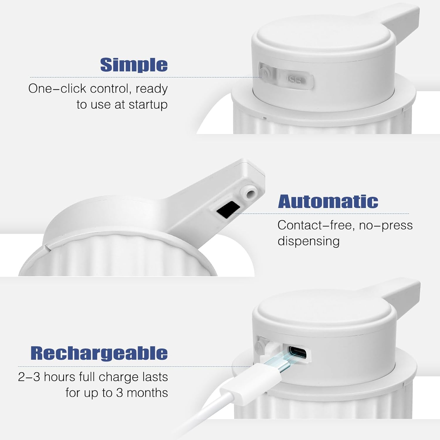Rechargeable 9oz Automatic Touchless Soap Dispenser Electric White for Kitchen Bathroom - Image 4