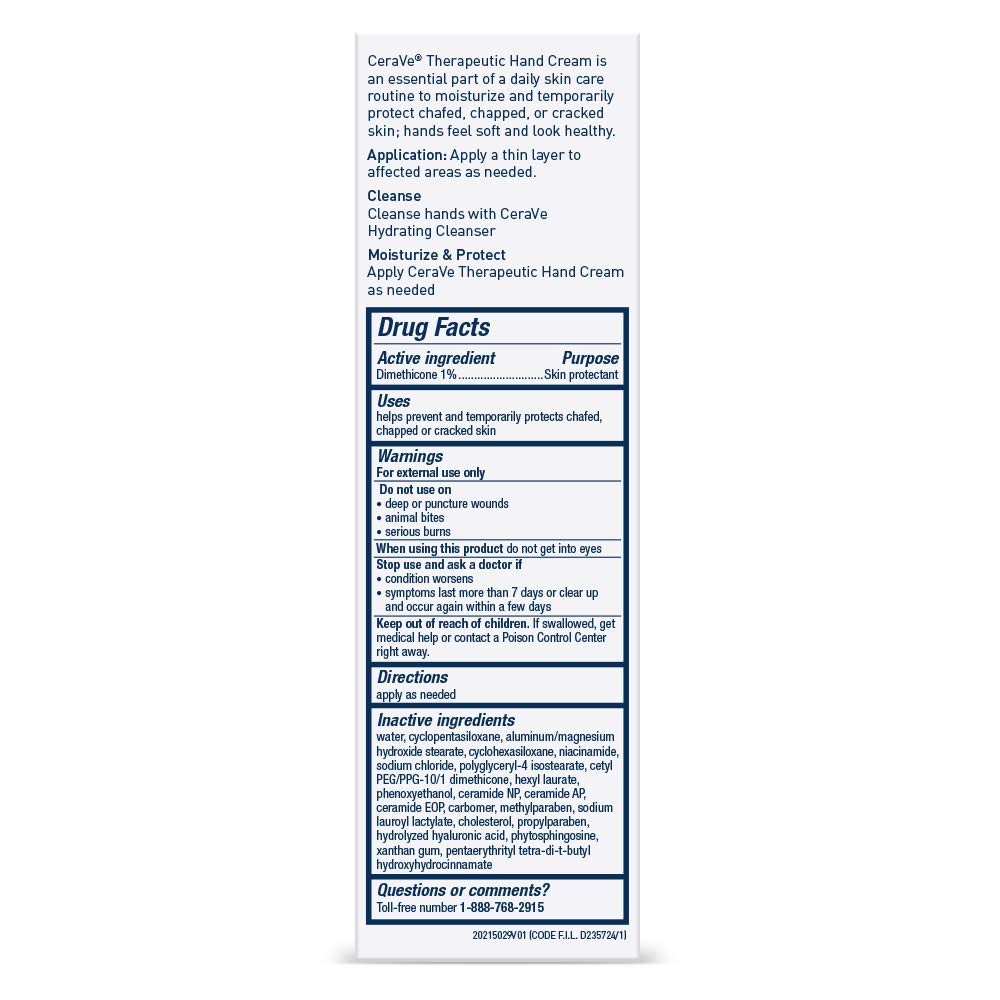 CeraVe Therapeutic Hand Cream for Dry Cracked Hands With Hyaluronic Acid and Niacinamide, Fragrance Free 3 Ounce - Image 9
