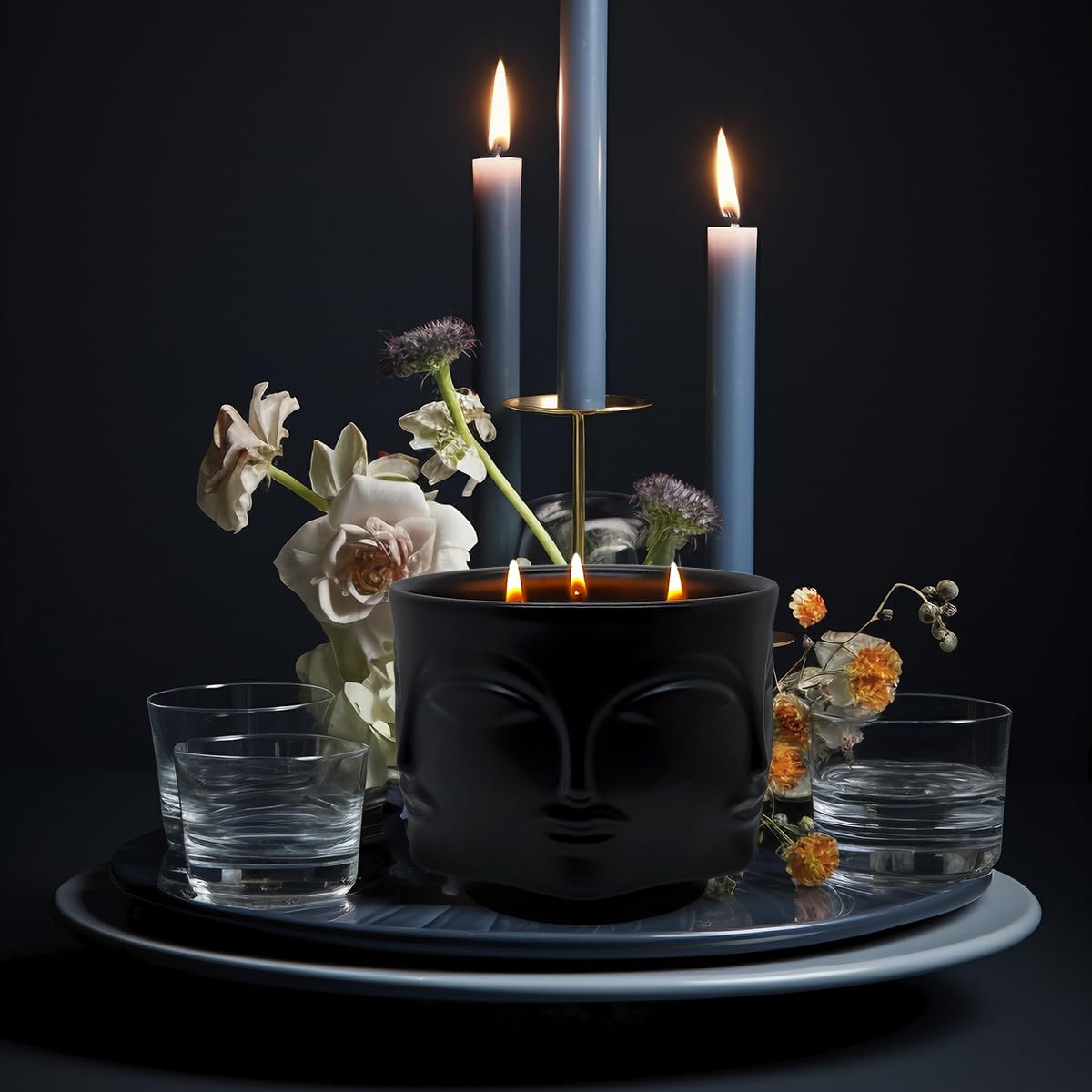 20 oz Black Buddha Head Aromatherapy Candle, Lavender Scent, 3-Wick Soy Wax Candle for Relaxation and Meditation, Decorative Candle for Home Décor, Stress Relief Candle - Image 6